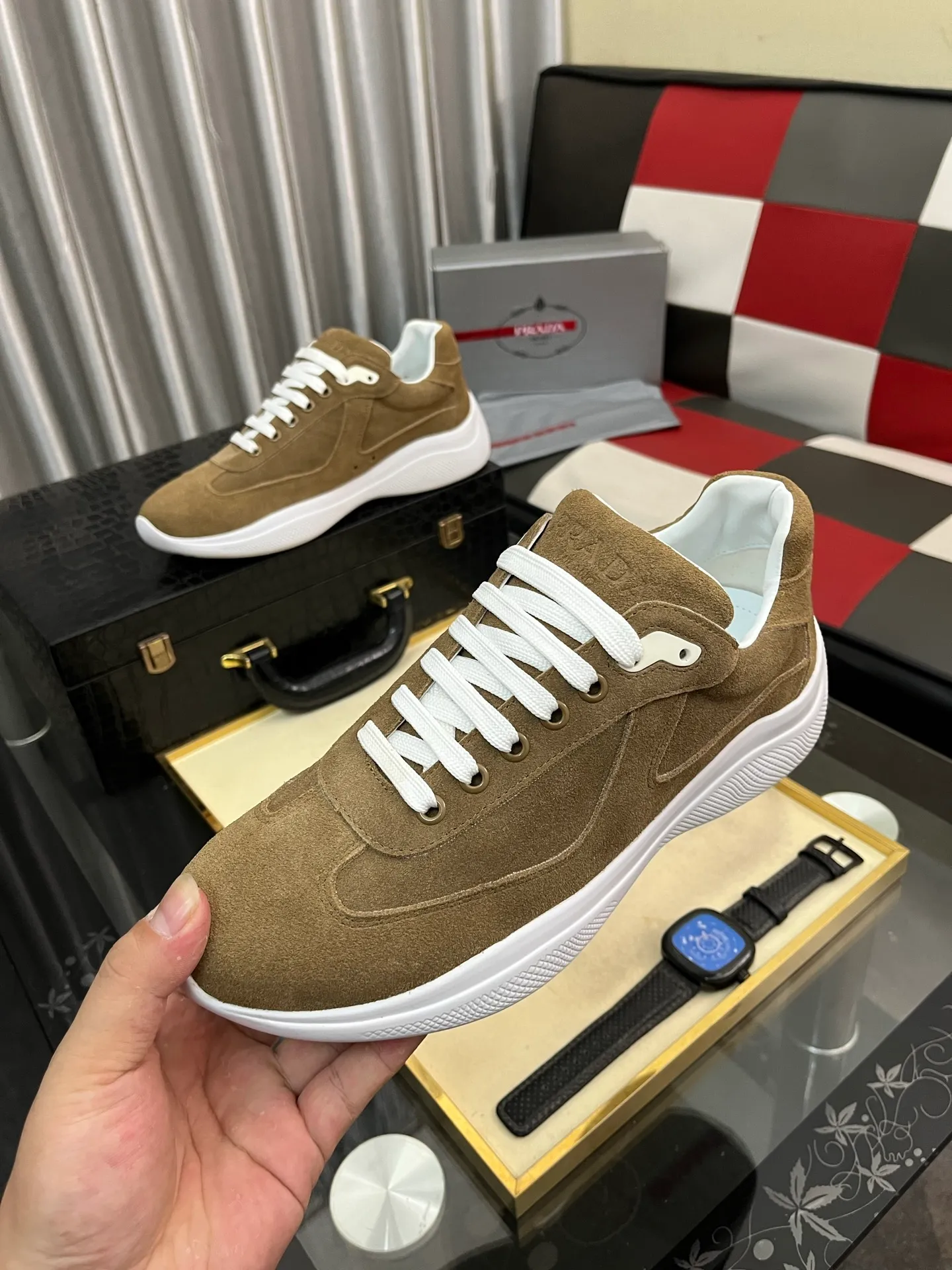 Men's shoes 💰400⌚️⌚️【PRADA】Prada casual shoes, originally developed 1:1, made of high-mercerized cowhide with imported cowhide, silk sheepskin lining, rubber outsole, comfortable and soft on the foot, size: 38-444️⃣Colors available